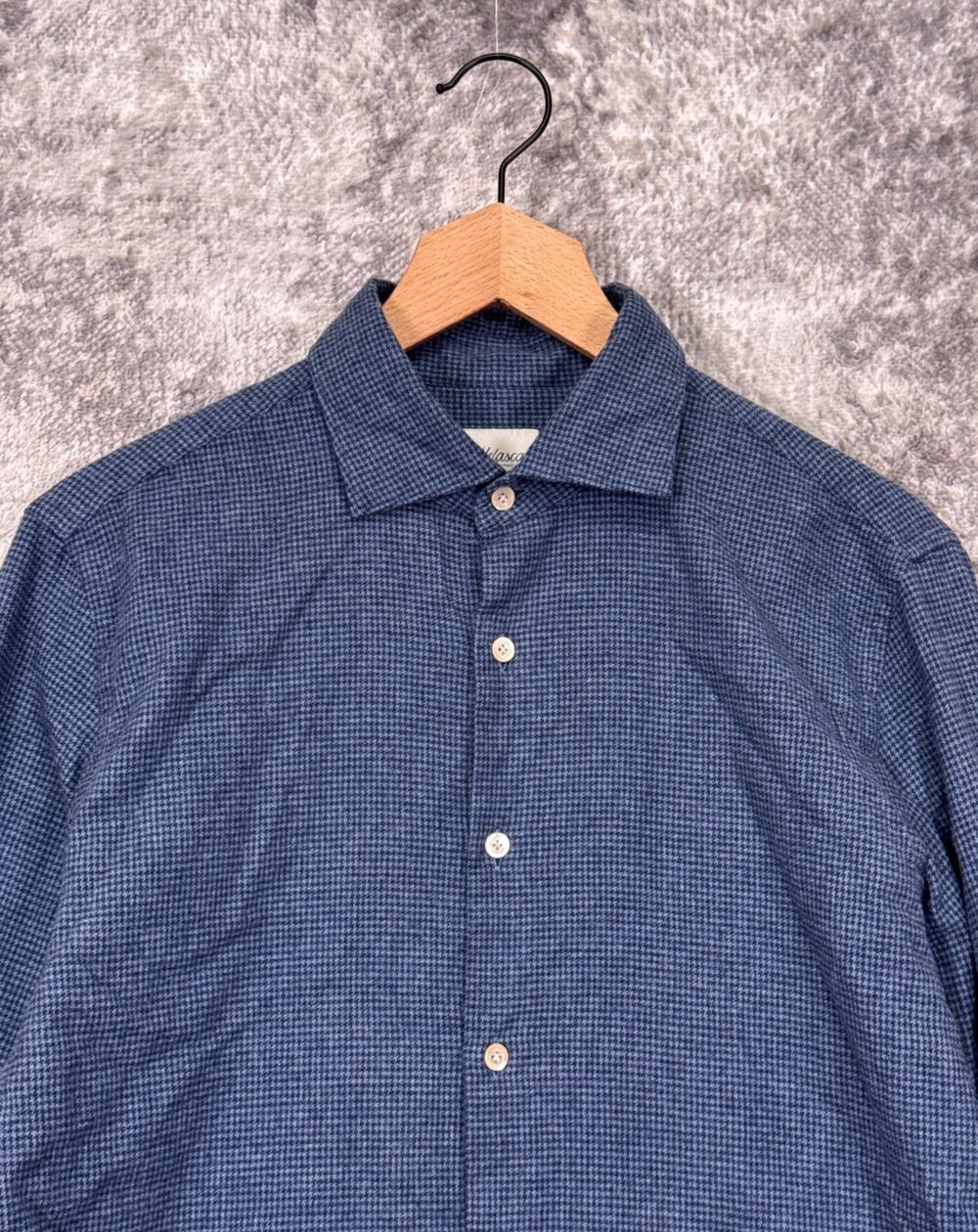 Velasca Dress Shirt 15.75 / 40 Mens Blue Houndstooth Brushed Fine Cotton